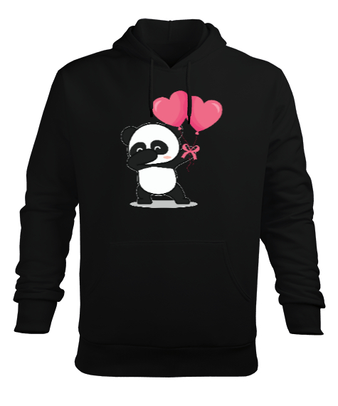 Polar Bear Kalp Balonlu Sevgililer Günü 14 Şubat Tasarım Baskılı Siyah Erkek Kapüşonlu Hoodie Sweatshirt