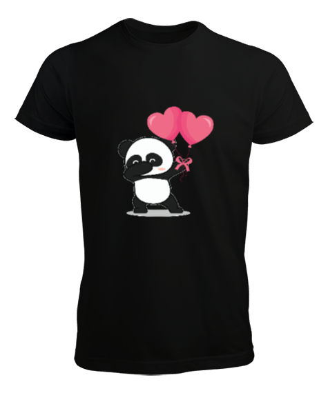 Polar Bear Kalp Balonlu Sevgililer Günü 14 Şubat Tasarım Baskılı Siyah Erkek Tişört