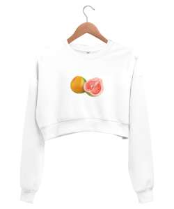 Pomelo meyvesi Beyaz Kadın Crop Sweatshirt