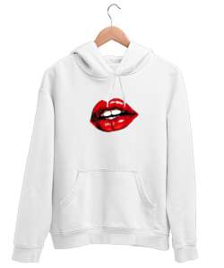 Pop Art Lips Beyaz Unisex Kapşonlu Sweatshirt