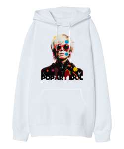 POPART IDOL Andy Warhol Beyaz Oversize Unisex Kapüşonlu Sweatshirt