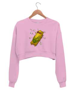 Popcorn - Patlayan Mısır Pembe Kadın Crop Sweatshirt