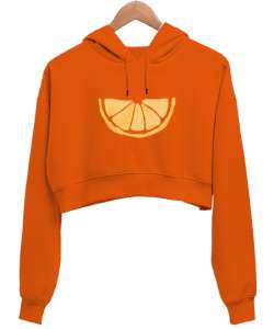 Portakal Dilimi Turuncu Kadın Crop Hoodie Kapüşonlu Sweatshirt