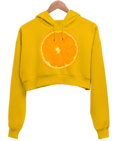 portakal dilimli Kadın Crop Hoodie Kapüşonlu Sweatshirt