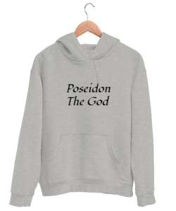 Poseidon baskı Gri Unisex Kapşonlu Sweatshirt