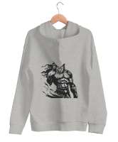 Poseidon baskı Gri Unisex Kapşonlu Sweatshirt - Thumbnail