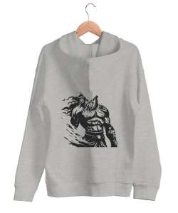 Poseidon baskı Gri Unisex Kapşonlu Sweatshirt