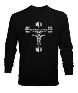 Powerlifting Vücut Geliştirme GYM Bodybuilding Fitness Baskılı Siyah Erkek Sweatshirt