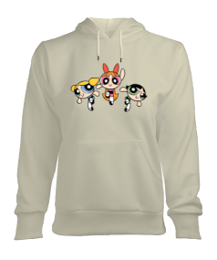 Powerpuff Girls Desenli Krem Rengi Kapüşonlu Sweatshirt Kadın Kapşonlu Hoodie Sweatshirt