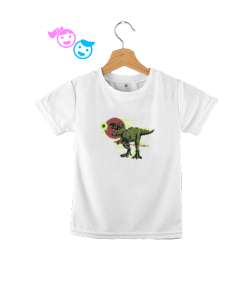 Premium Dino Baskılı Özel Beyaz Çocuk Unisex