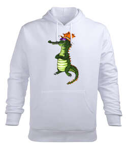 prens timsah Beyaz Erkek Kapüşonlu Hoodie Sweatshirt