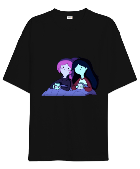 Tisho - prenses bubblegum ve marceline Siyah Oversize Unisex Tişört