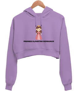 Prenses Olmaktan Memnunum Lila Kadın Crop Hoodie Kapüşonlu Sweatshirt