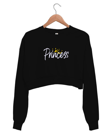 Tisho - Prenses - Princess Siyah Kadın Crop Sweatshirt