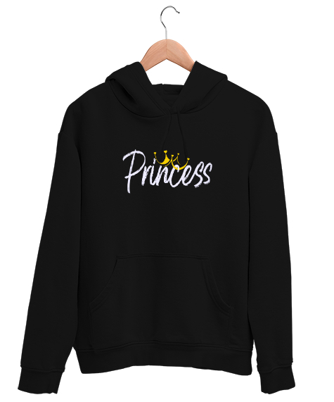 Tisho - Prenses - Princess Siyah Unisex Kapşonlu Sweatshirt