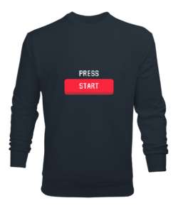 Press Start Oyuna Başla Retro ve Pixel Art Oyun ve Oyuncu Özel Tasarım Füme Erkek Sweatshirt