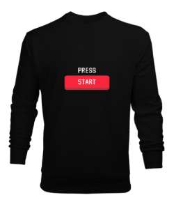 Press Start Oyuna Başla Retro ve Pixel Art Oyun ve Oyuncu Özel Tasarım Siyah Erkek Sweatshirt