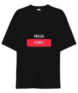 Press Start Oyuna Başla Retro ve Pixel Art Oyun ve Oyuncu Özel Tasarım Siyah Oversize Unisex Tişört