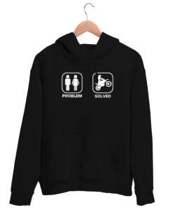 Problem Solved - Motorsiklet Giysi Siyah Unisex Kapşonlu Sweatshirt