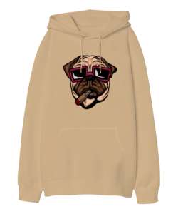 Procu Bulldog Camel Oversize Unisex Kapüşonlu Sweatshirt