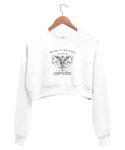 Protect your peace Beyaz Kadın Crop Sweatshirt