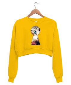 Psychedelic Cat Kadın Crop Sweatshirt