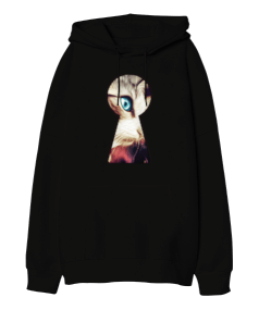 Psychedelic Cat Oversize Unisex Kapüşonlu Sweatshirt