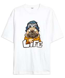 Pug life Beyaz Oversize Unisex Tişört