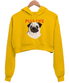 Pug Life Sarı Kadın Crop Hoodie Kapüşonlu Sweatshirt