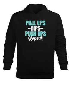  Pull Ups Dips Push Ups Repeat Siyah Erkek Kapüşonlu Hoodie Sweatshirt