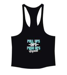  Pull Ups Dips Push Ups Repeat Siyah Erkek Tank Top Atlet