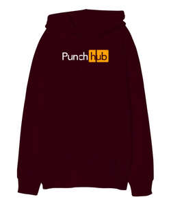 Punch Hub Bordo Oversize Unisex Kapüşonlu Sweatshirt