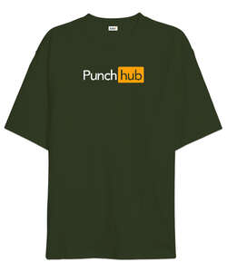 Punch Hub Haki Yeşili Oversize Unisex Tişört