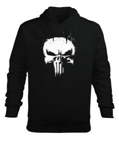 Punisher Kuru Kafa Baskılı Siyah Erkek Kapüşonlu Hoodie Sweatshirt