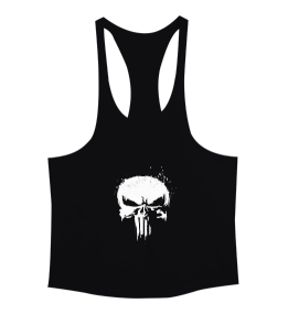 Punisher Kuru Kafa Baskılı Siyah Erkek Tank Top Atlet