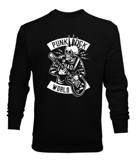 Punk Rock Siyah Erkek Sweatshirt