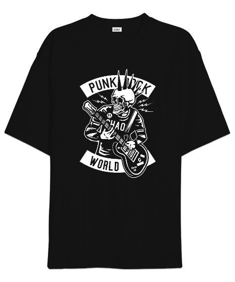 Punk Rock Siyah Oversize Unisex Tişört