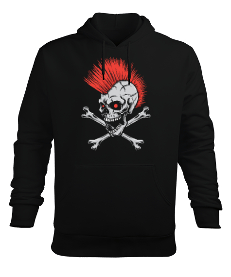 Punk Skull Siyah Erkek Kapüşonlu Hoodie Sweatshirt