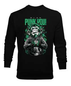 Punk You Tasarım Baskılı Siyah Erkek Sweatshirt