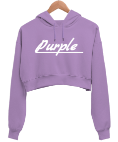 Purple yazılı Kadın Crop Hoodie Kapüşonlu Sweatshirt