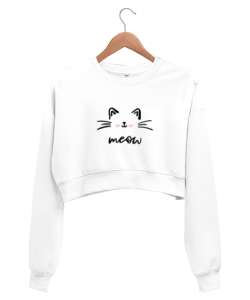 Purrfect Cat Beyaz Kadın Crop Sweatshirt