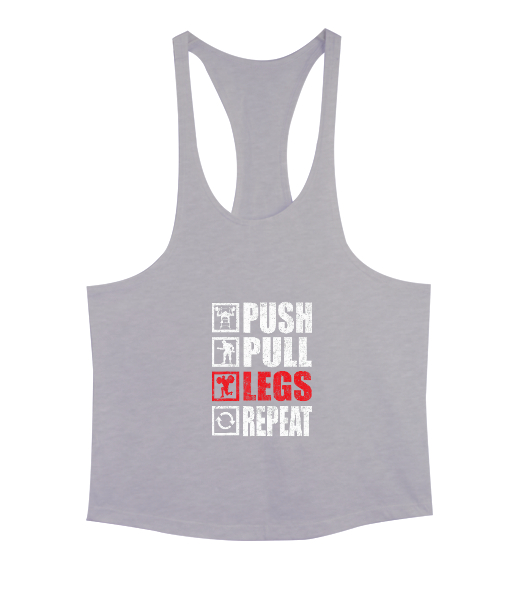 Push Pull Legs Repeat Bodybuilding Gym Fitness Gri Erkek Tank Top Atlet