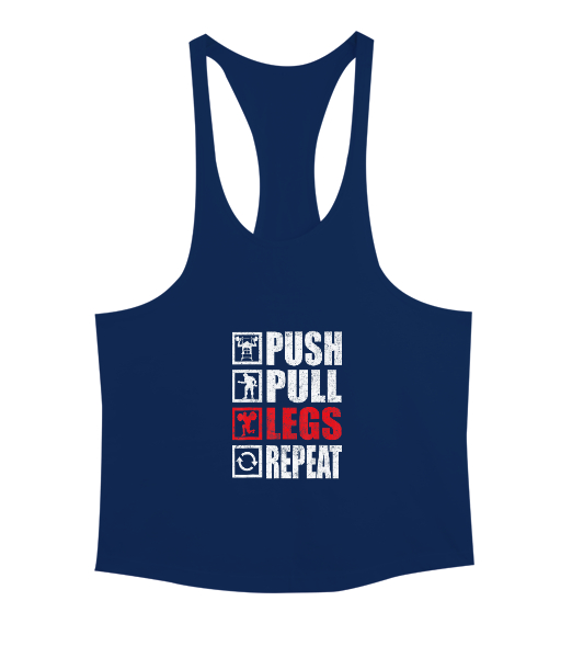 Push Pull Legs Repeat Bodybuilding Gym Fitness Lacivert Erkek Tank Top Atlet