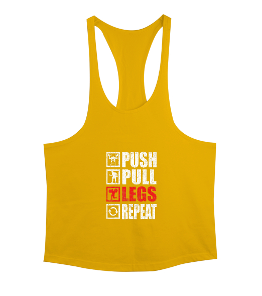 Push Pull Legs Repeat Bodybuilding Gym Fitness Sarı Erkek Tank Top Atlet