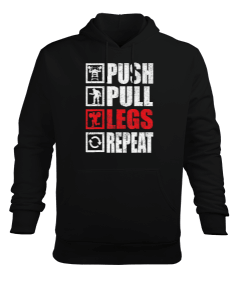 Push Pull Legs Repeat Bodybuilding Gym Fitness Siyah Erkek Kapüşonlu Hoodie Sweatshirt