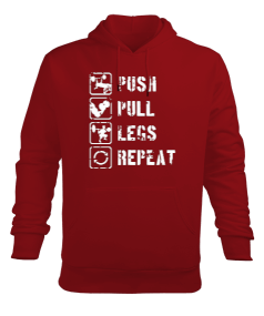 PUSH PULL LEGS REPEAT GYM Vücut Geliştirme Bodybuilding Fitness Tasarım Kırmızı Erkek Kapüşonlu Hoodie Sweatshirt