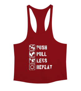 PUSH PULL LEGS REPEAT GYM Vücut Geliştirme Bodybuilding Fitness Tasarım Kırmızı Erkek Tank Top Atlet