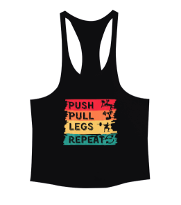 Push Pull Legs Repeat Retro Bodybuilding Gym Fitness Siyah Erkek Tank Top Atlet