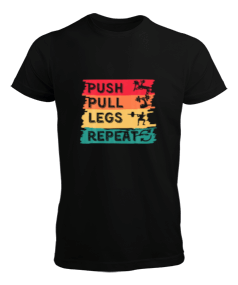 Push Pull Legs Repeat Retro Bodybuilding Gym Fitness Siyah Erkek Tişört