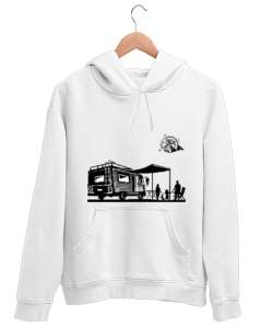 pusula karavan Beyaz Unisex Kapşonlu Sweatshirt